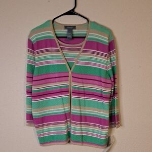 Koret Women's Striped Sweater - Green and Purple size large NWT